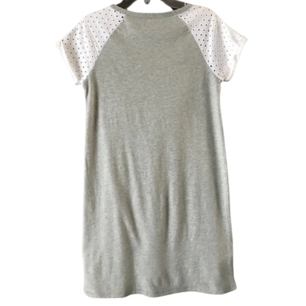 Gap Kids Girls Gray Sporty Dress White Eyelet Short Sleeves Stretch XL Cotton
